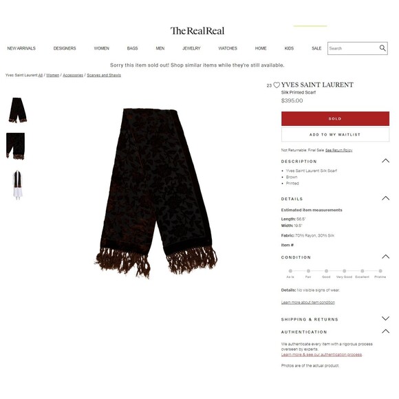 Vintage Yves Saint Laurent Silk Printed Scarf Brown‎ Black Floral Pashmina Shawl - Picture 8 of 8